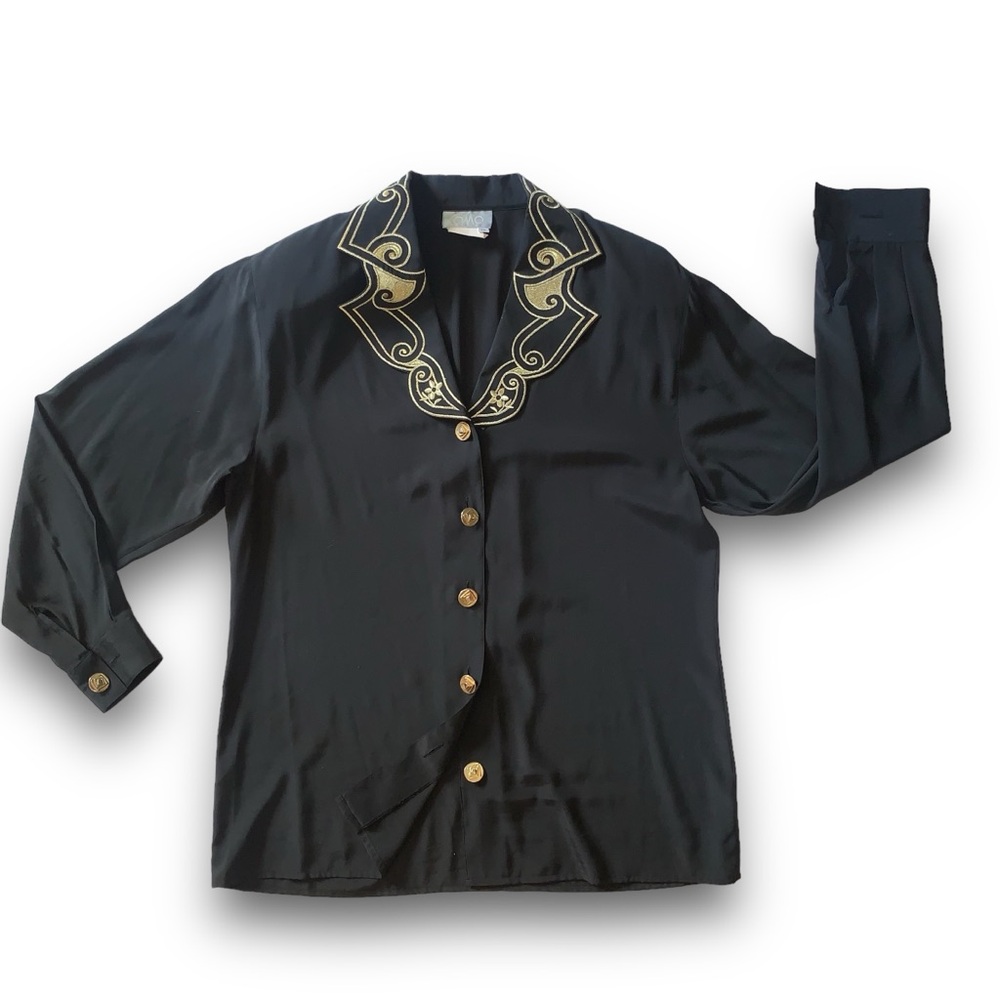 Vintage Black Blouse with Gold Embroidered Collar - Picture 4 of 15